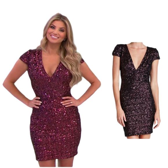 Dress The Population Zoe Sequin V Neck Body Con Dress Size Small - Picture 1 of 10